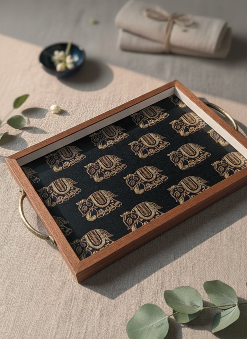 Embroidered Elephant Serving Tray
